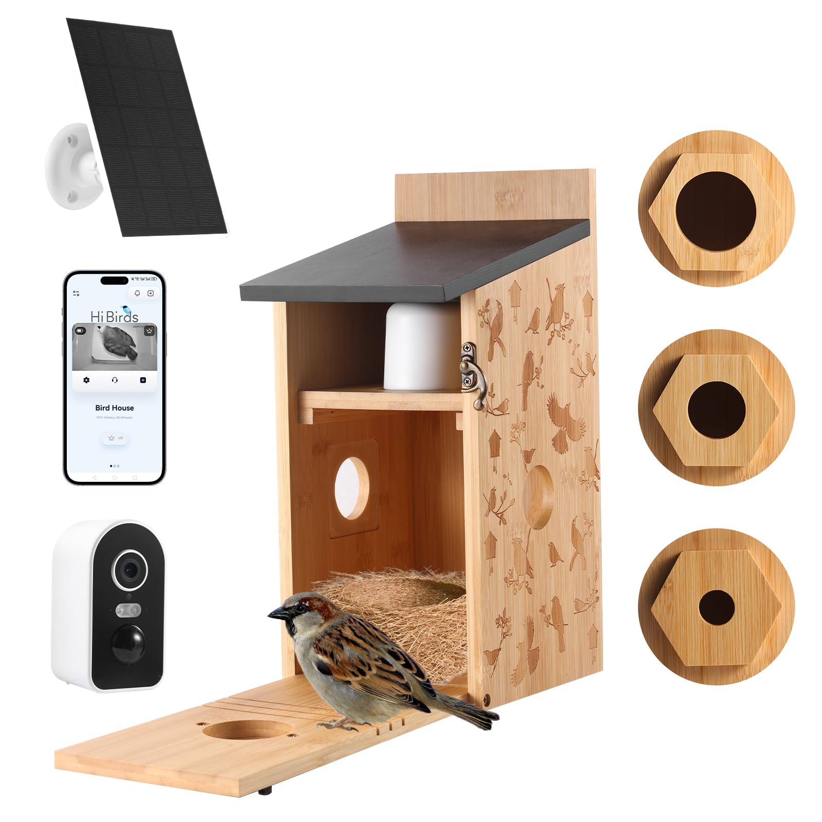Bird Box with 5MP Camera Wireless Wifi Solar, Bird House for Garden Hanging, Weatherproof, 2.4G WiFi & App Notification, Video/Photo Recording & Motion Detection, Watch Nesting and Hatching, D