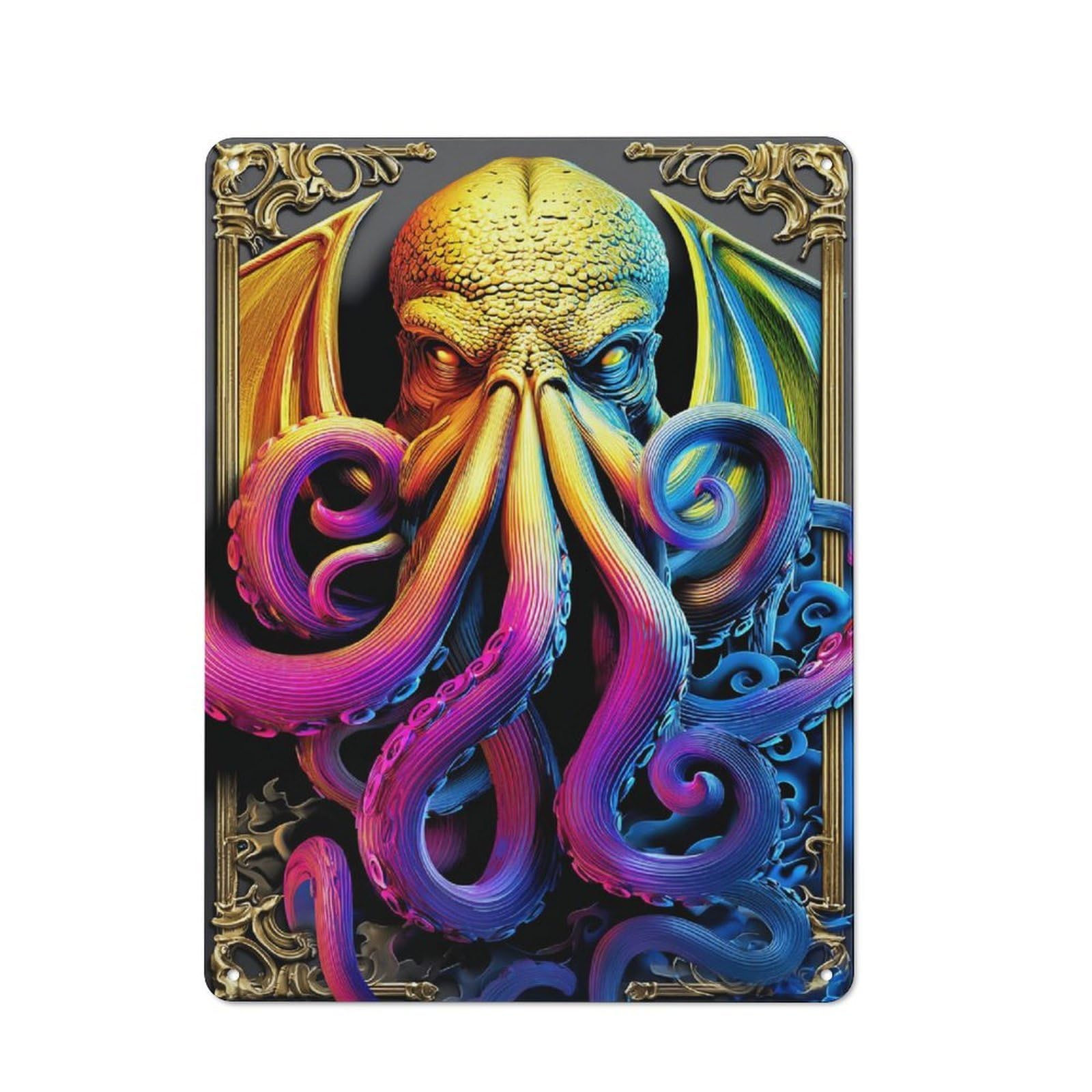 Junmoney Colorful Mythical Creature Illustration Retro Metal Gift Sign 40X30cm, Small Space Decor For Bedroom, Kitchen, Office Or Living Room