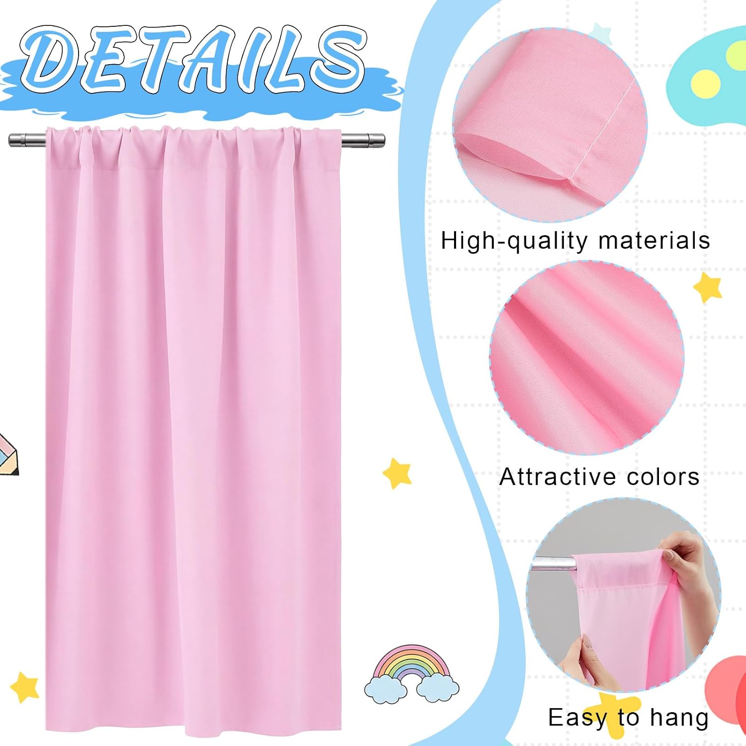 Tranqun 6 Panel Candy Color Back to School Classroom Curtains Colorful 30" W x 54" L Rainbow Pocket Playroom Curtains for Kindergarten Daycare Bedroom Living Room Decor Multicolor Backdrop