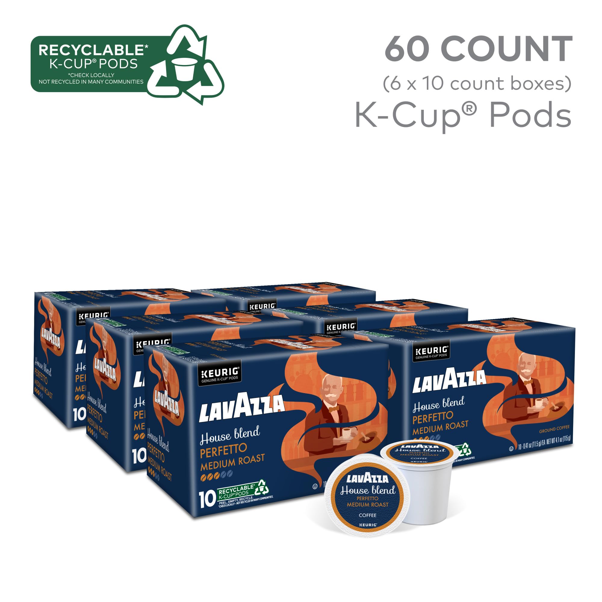 Lavazza Perfetto - Cápsulas K-Cup de café de una sola porción para Keurig Brewer Perfetto, tostado oscuro y aterciopelado, cajas de 10 unidades (paquete de 6) de cuerpo completo con sabor audaz y