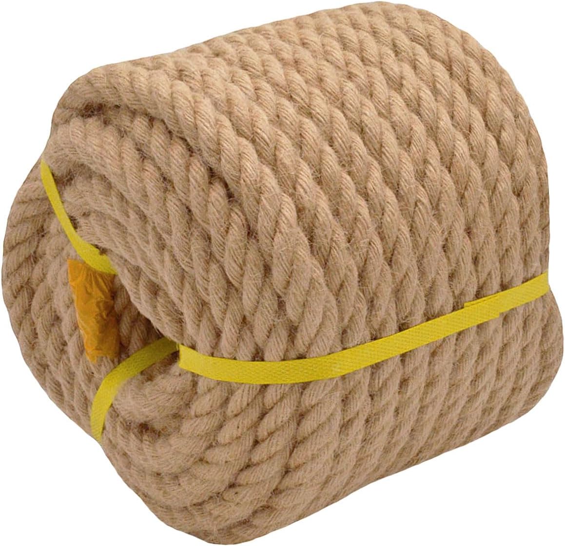 Natural Jute Rope (3/4 in x 50 ft) Thick Hemp Rope for Crafts, Railings, Hammock, Decorating