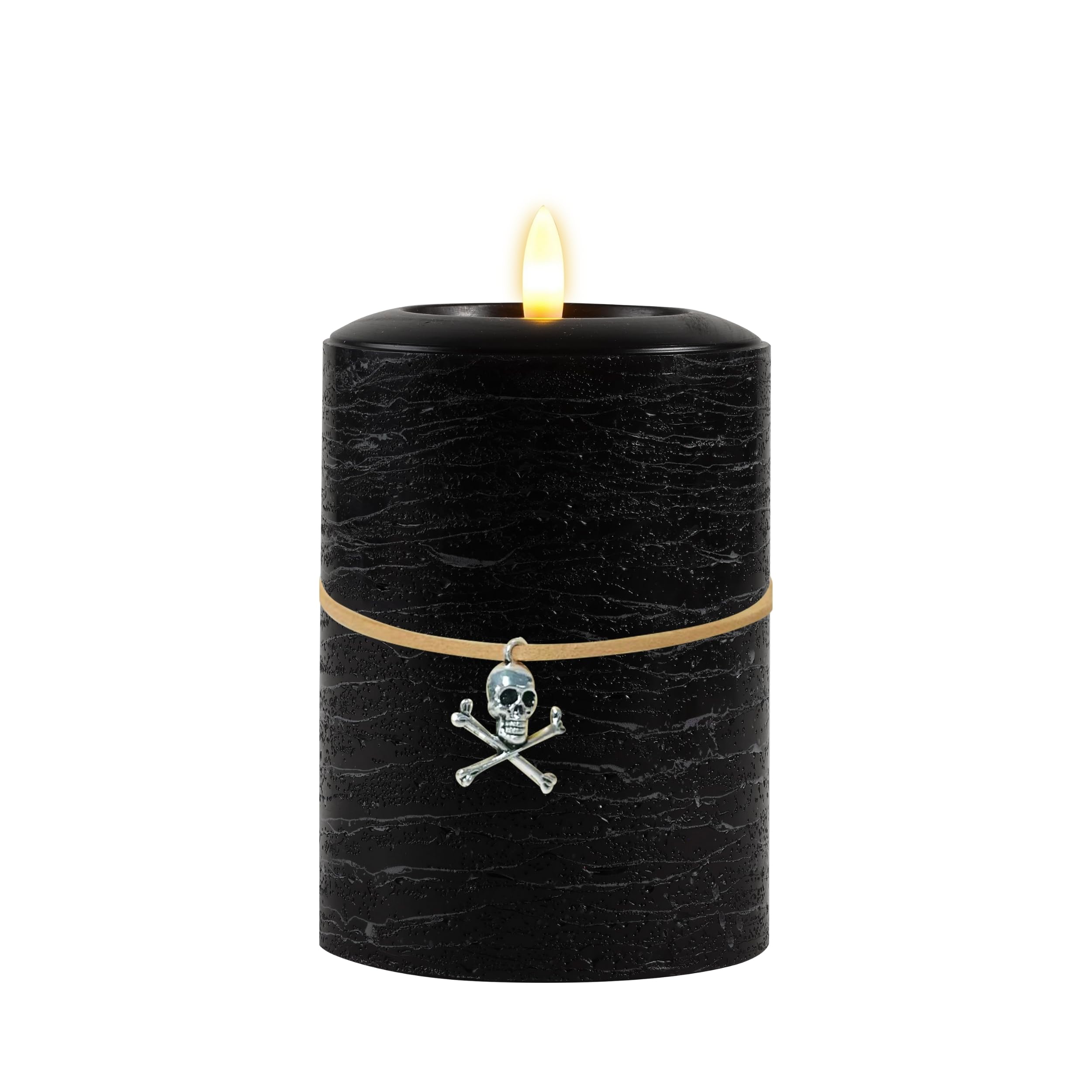 LumiPur Signature - Candela cilindrica in cera a LED senza fiamma, con luce naturale tremolante, con bagliore naturale (nero, 8,9 x 12,7 cm)