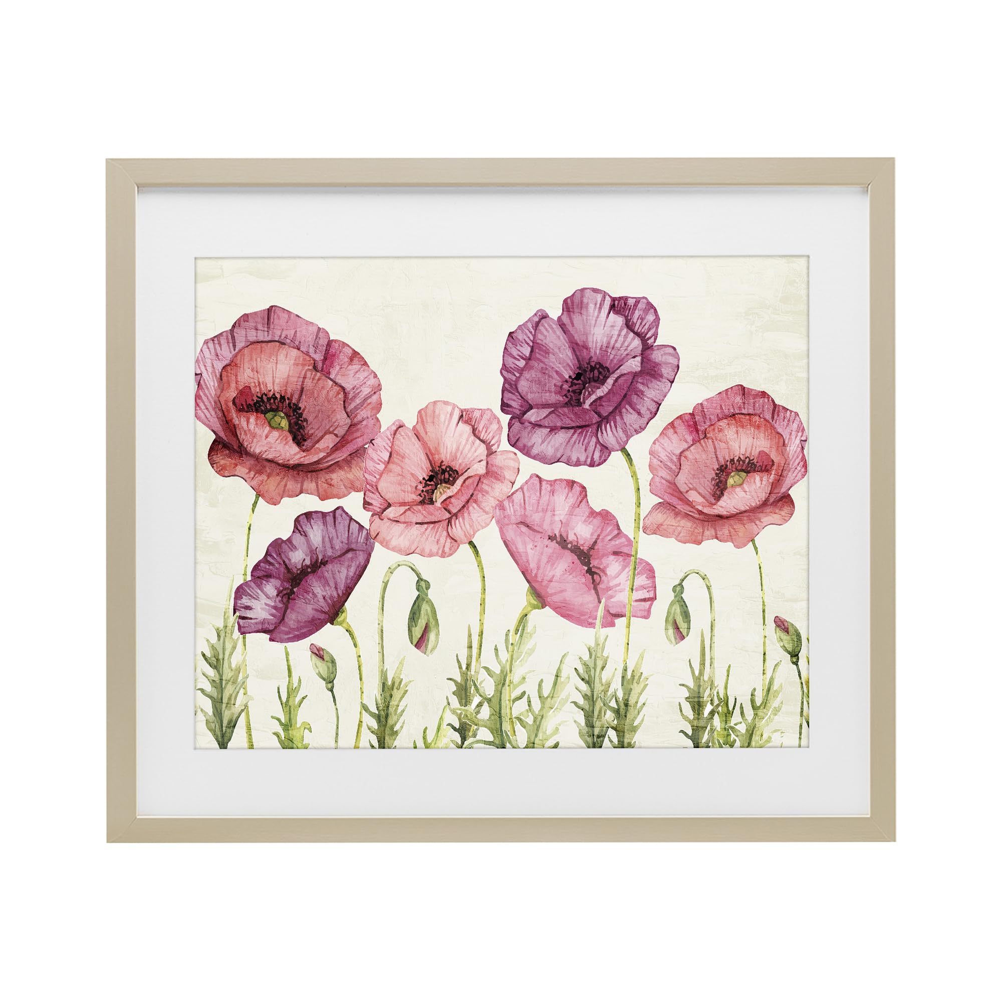 Stupell Industries Vintage Poppy Blooms with Coral Petals, Botanical Leaves, and French Country Charm for Dining Room, 17 x 21 Inch Framed Matted Print Under Glass, by Kim Allen, Made in USA Gift