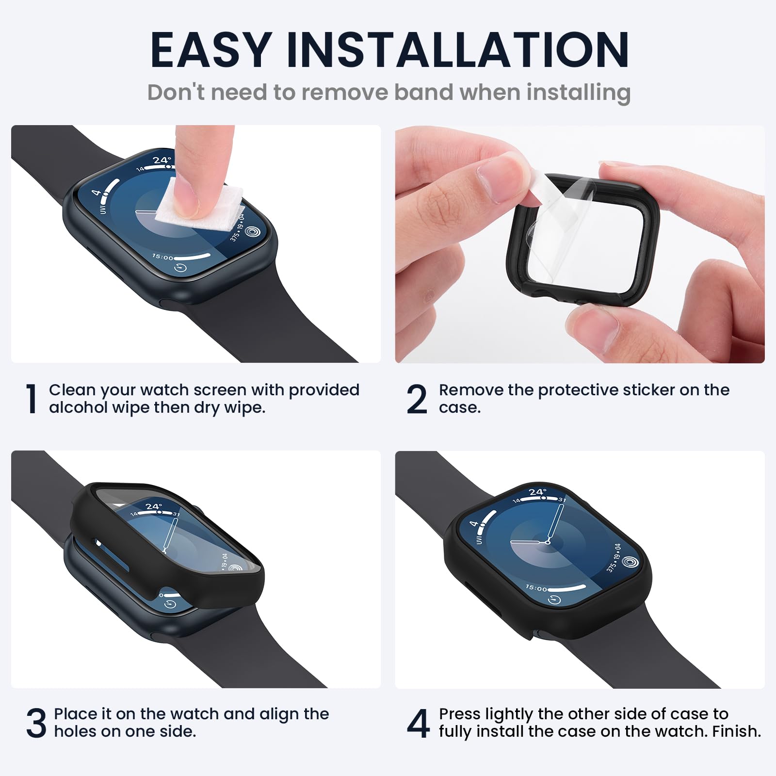 Kamita [3Pièces] Coque pour Apple Watch Série SE 3/SE 2/6/5/4 40mm, Étui de Protection avec Protecteur d'écran en Verre Trempé, PC Bumper Case Antichoc Housse pour iWatch 6/iWatch 5/iWatch4 (Clair*3)