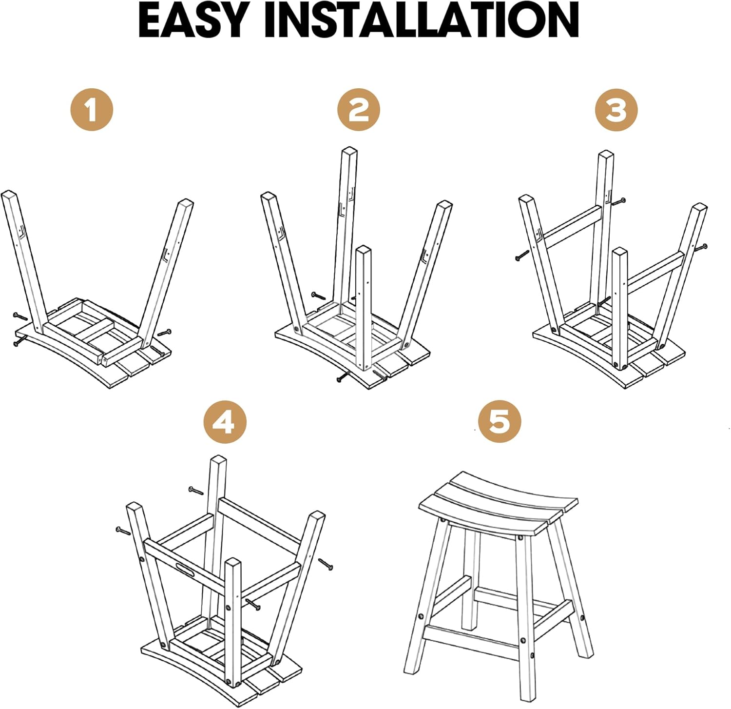 Ciokea 2 Set 24" Outdoor Bar Stools Heavy Duty HDPE Counter Height Bar Stools Weatherproof Patio Seats Modern Waterproof BarStools for Bar Deck Balcony Kitchen Counter Yard, White