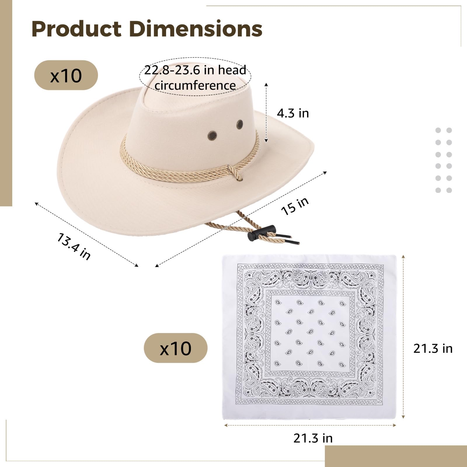 Cappelli & Bandane Cowboy 10 Set, Cowgirl Cappelli Bianchi Donne Uomini Stile Western Cappelli Regolabili, Accessori Costume Per Attività All'aperto E Feste