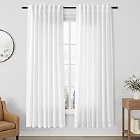 Vista 48 de Paneles de cortina de lino con pestaña trasera, de 84 pulgadas de largo, cortinas plisadas semitraslúcidas, mezcla de lino sintético, estilo rústico