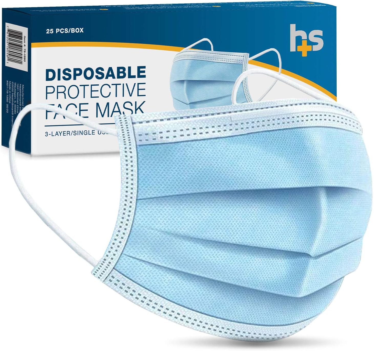 HealthSmart Disposable 3 Layer Face Mask With Ear Loops for Single Use, 25 Each