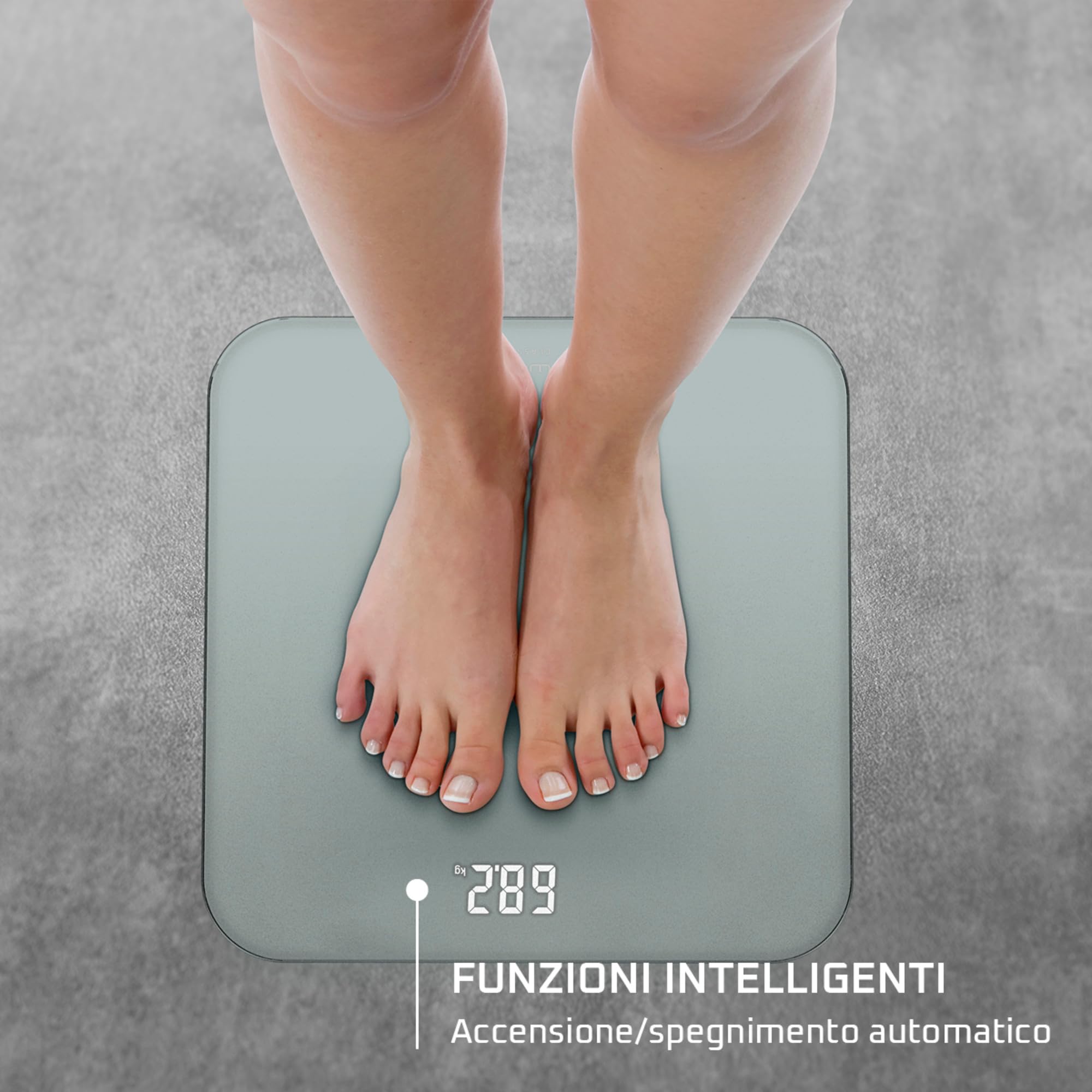Rowenta Classic 2.0, Bilancia con Schermo Invisibile LED Facile da Leggere, Capacità 180kg, Design Moderno e Funzioni Intelligenti, AutoAccensione e Spegnimento Automatico, Colore Eucalipto, BS1903V0