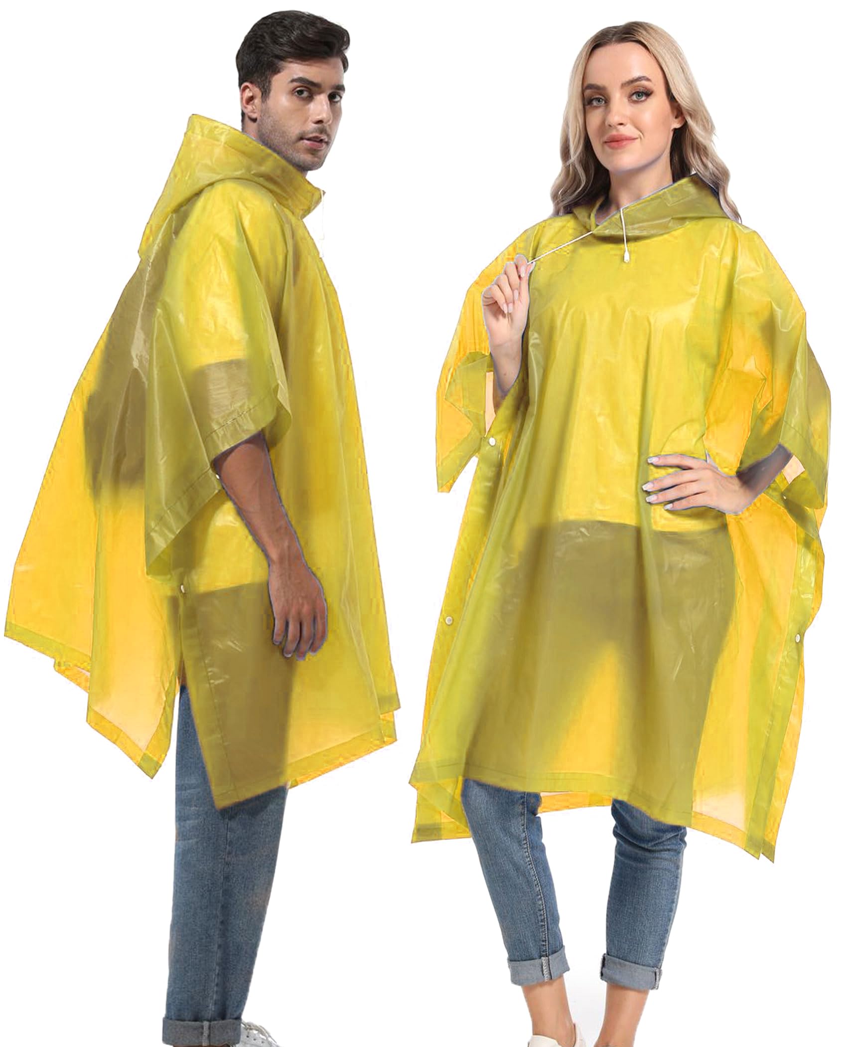 Reusable Rain Ponchos with Drawstring Hood for Adults, Waterproof Thicken Rain Coat, 2 Packs