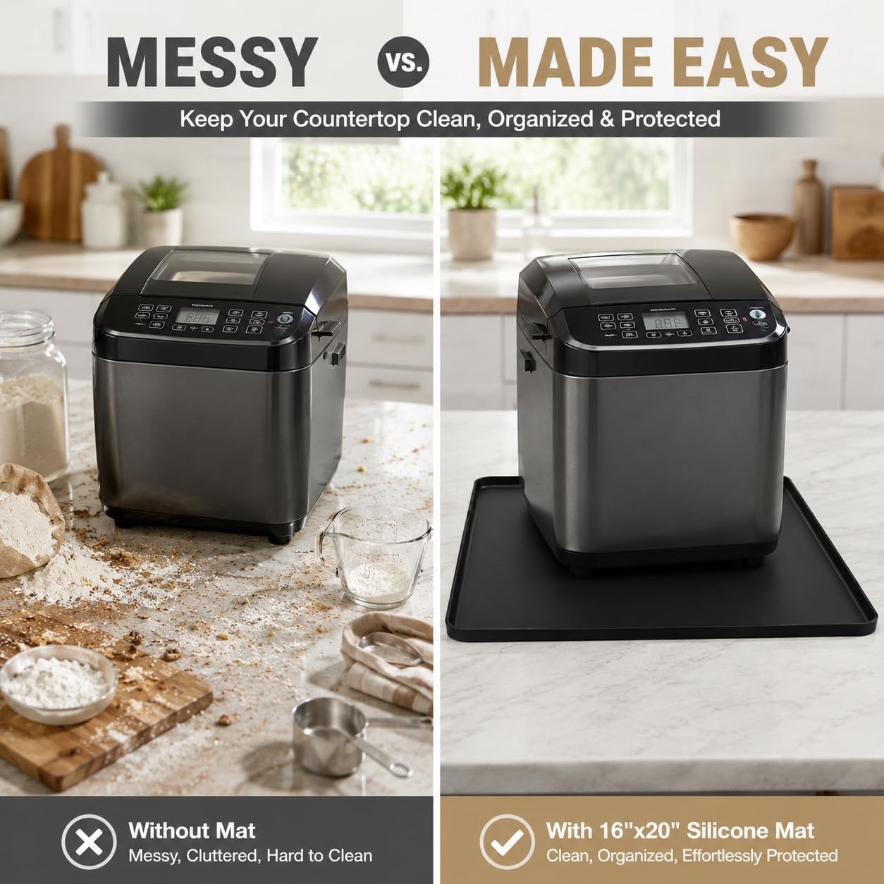 Bread Maker Silicone Mat, 16x20 Inch Countertop Protector