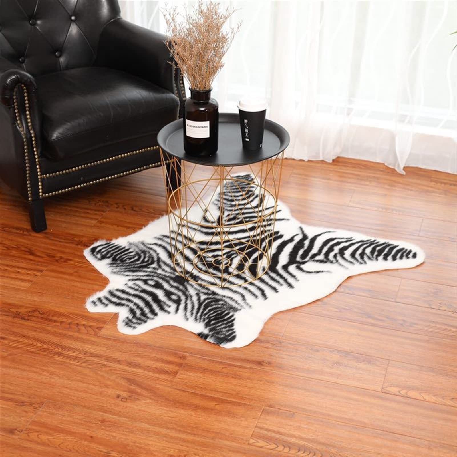 Tapis zèbre de salon 85x95cm pour créer un coin lecture cocooning