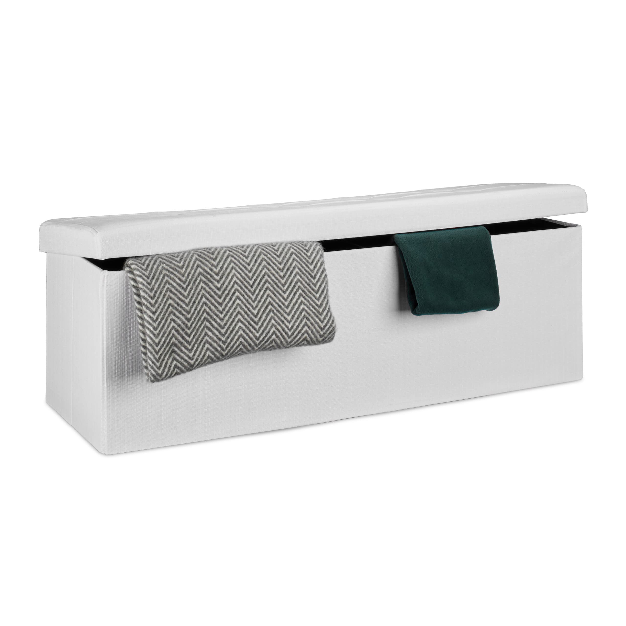Relaxdays Opvouwbare zitbank XXL, zitkube met opbergruimte, linnen zitblok, met deksel, 38 x 114 x 38 cm (h x b x d), bruin
