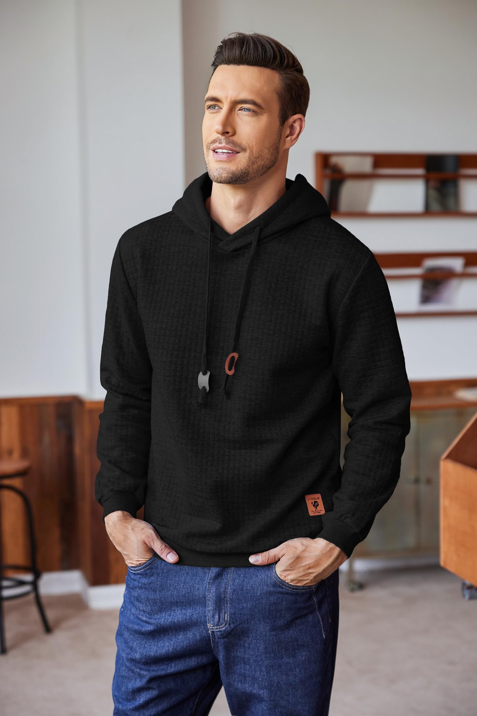 COOFANDY Felpa con Cappuccio da Uomo a Maniche Lunghe da Lavoro Pullover Jacquard a Quadri con Cappuccio