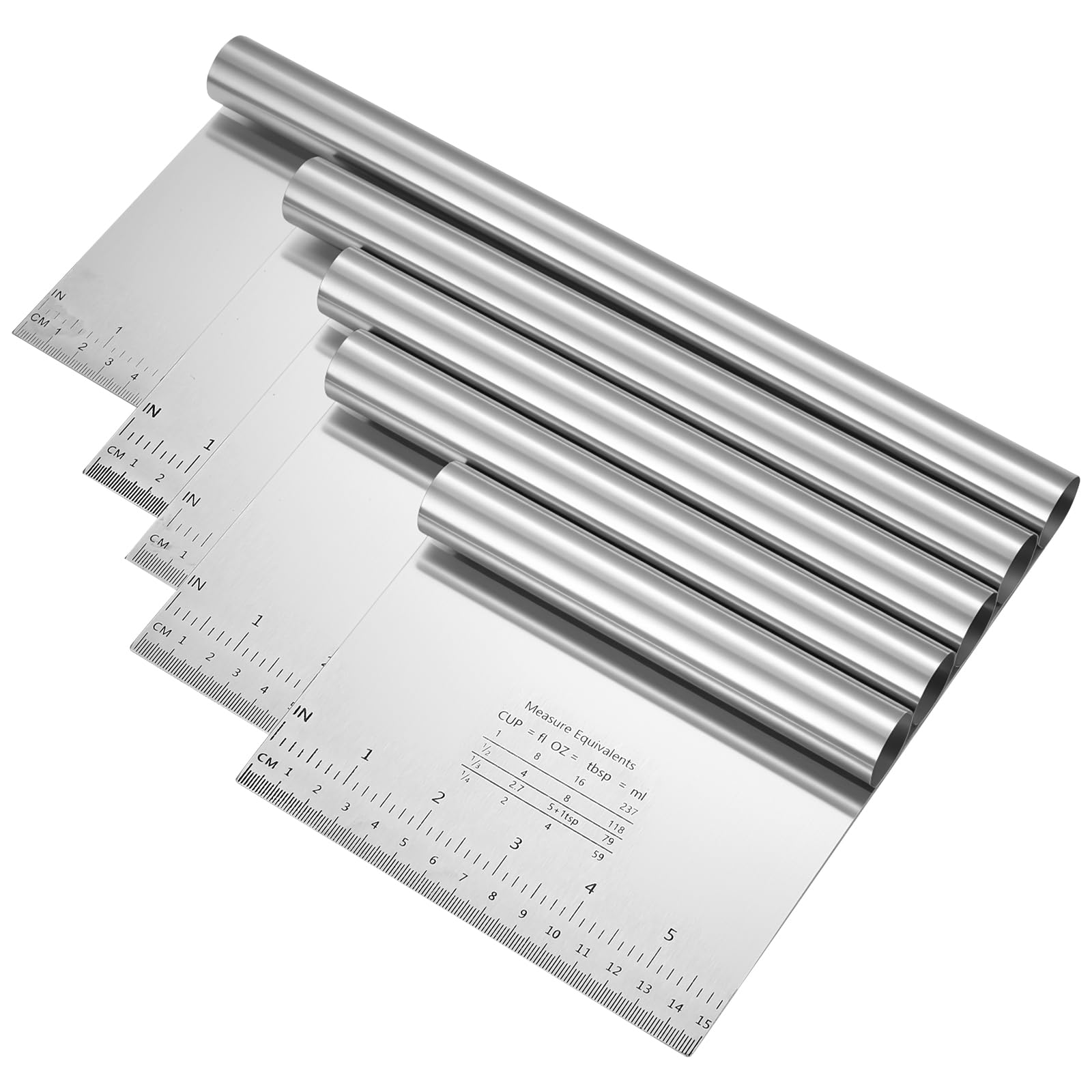 Dough Scraper Cutter, Metal Bench Scraper for Baking Accessories, 304 Stainless Steel Pasta Pastry Scrapers, Dough Cutter Food Scrappers for Kitchen Pizza Bread Pastry Cutters (5 Sizes)