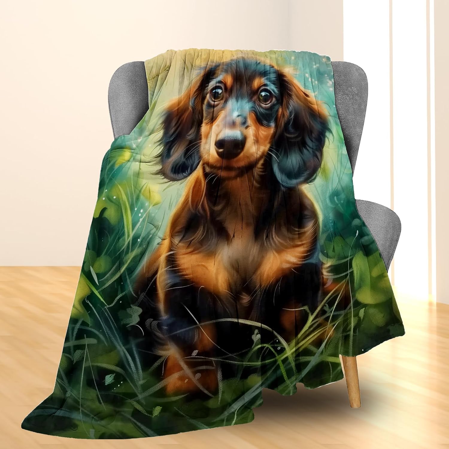 Cute Dachshund Dog Blanket, Soft Flannel Animal Throw Blanket for Couch, Bed, Travel & Home Decor, Cozy Lightweight Warm Fluffy Fuzzy Blankets for Adults Kids Dachshund Lovers 80×60 in