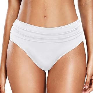 2025 Bikini para mujer de talla grande de cintura alta bragas de baño pantalones cortos de playa fruncidos pantalones de natación de corte alto cobertura completa traje de baño ropa niña