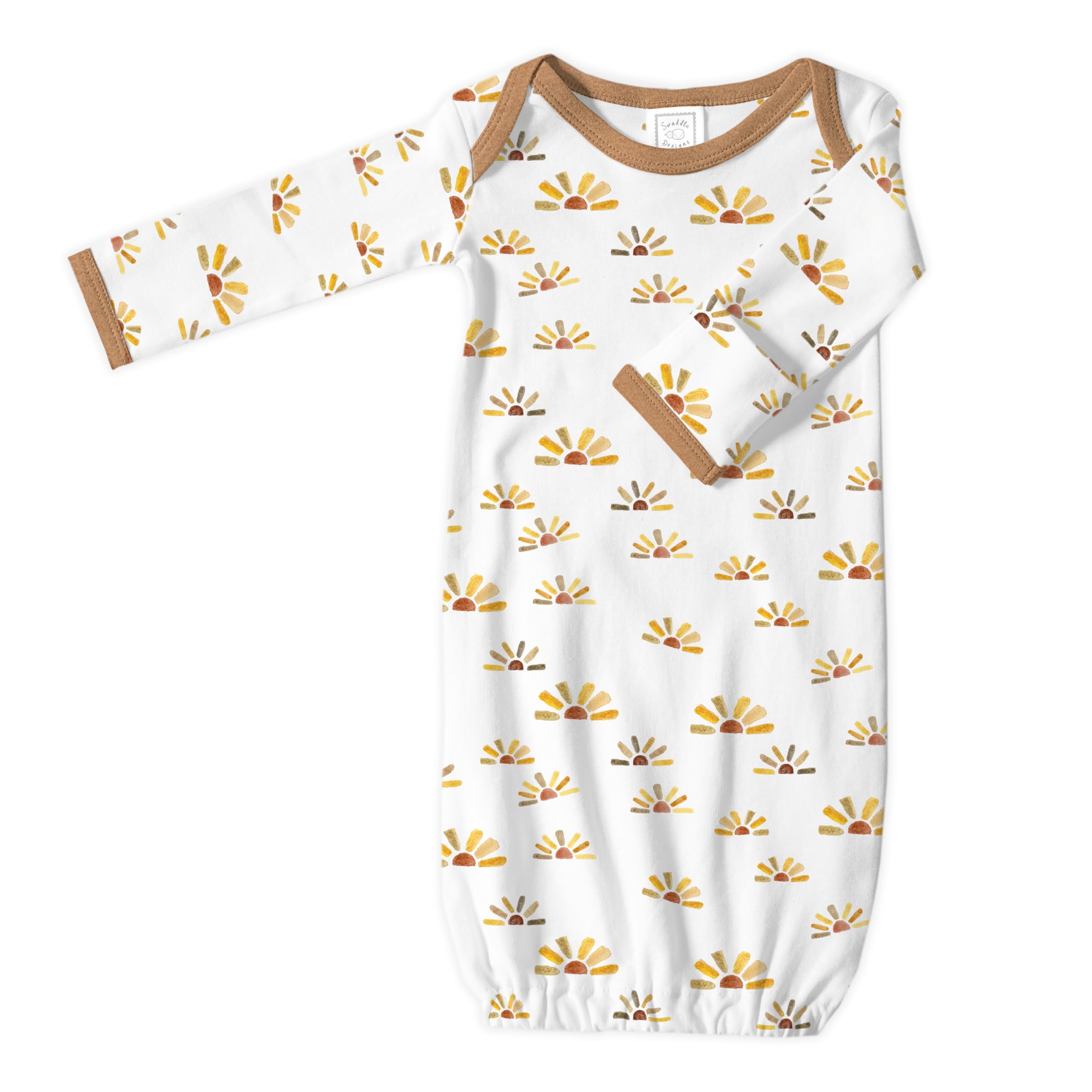 SwaddleDesigns Softest Cotton Baby Pajama Gown with Foldover Mitten Cuffs for Infant Boy and Girl, Newborn, 0-3 Months
