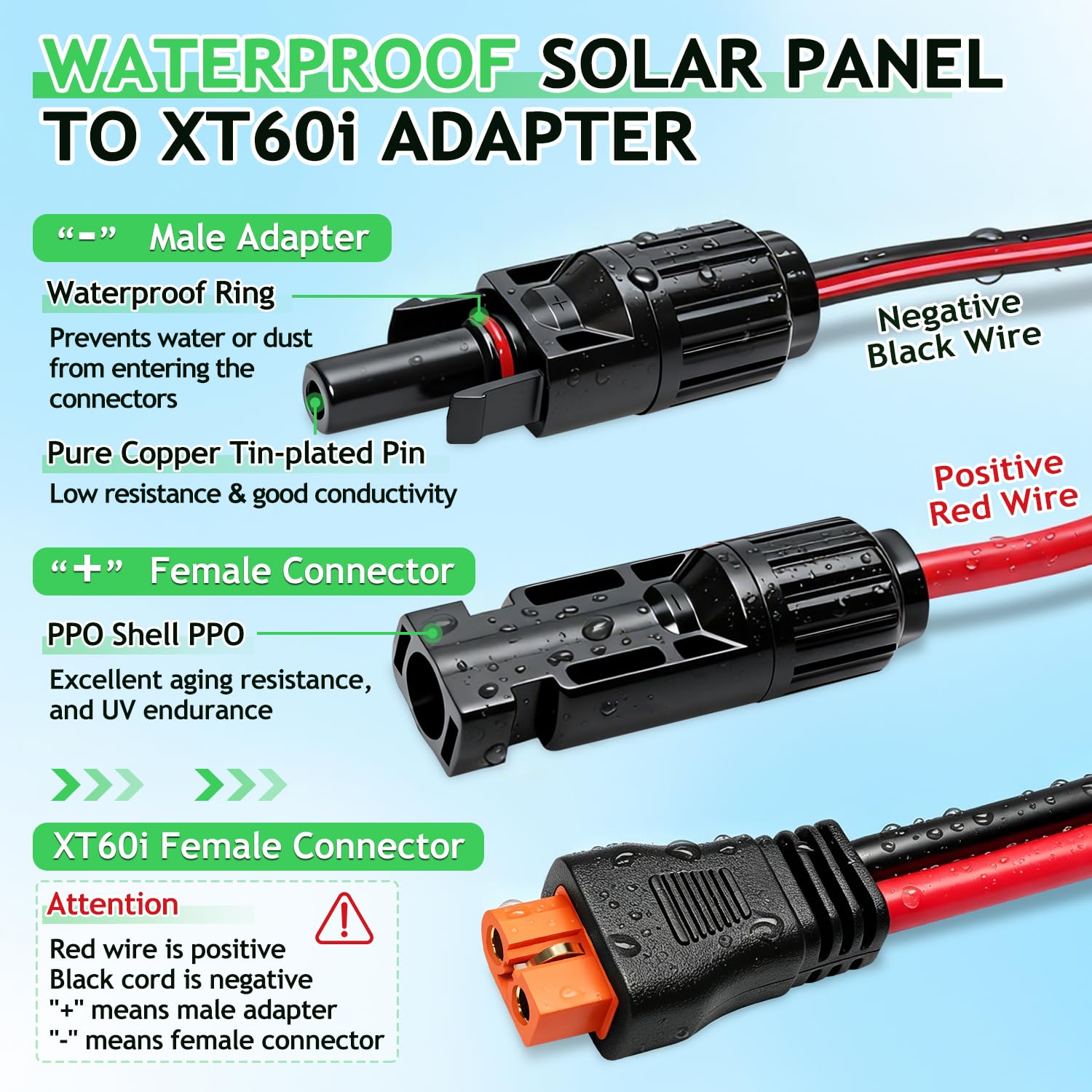 Câble d'extension de panneau solaire vers XT60i de 6 m - 10 AWG - Câble d'extension de charge solaire vers XT60i (prise femelle) pour camping-car, station d'alimentation portable, générateur solaire