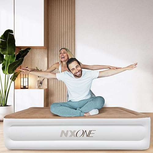 Miniatura 7 de NXONE Colchón de aire de lujo, colchón portátil duradero para el hogar, campamento, invitados, tamaño individual, marrón claro NX-T1