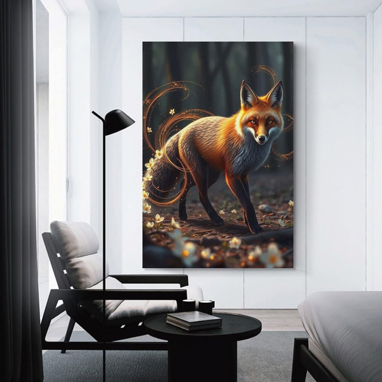 Junmoney Fox in The Forest(2) Decorative Wall Artwork 24x36inch(60x90cm), for Front Hall, Corridor Or Welcome Spaces, Decorative Wall Art for Narrow Spaces