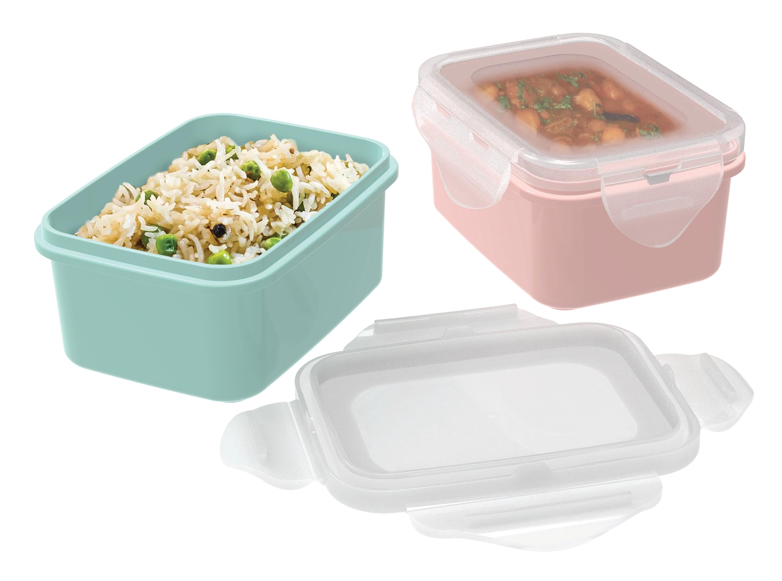 ALL TIME Rectangular Airtight Food Storage Set of 2 (500ml Each) | Leakproof BPA-Free Plastic Containers – Mint/Blush/Moonlight-image-2