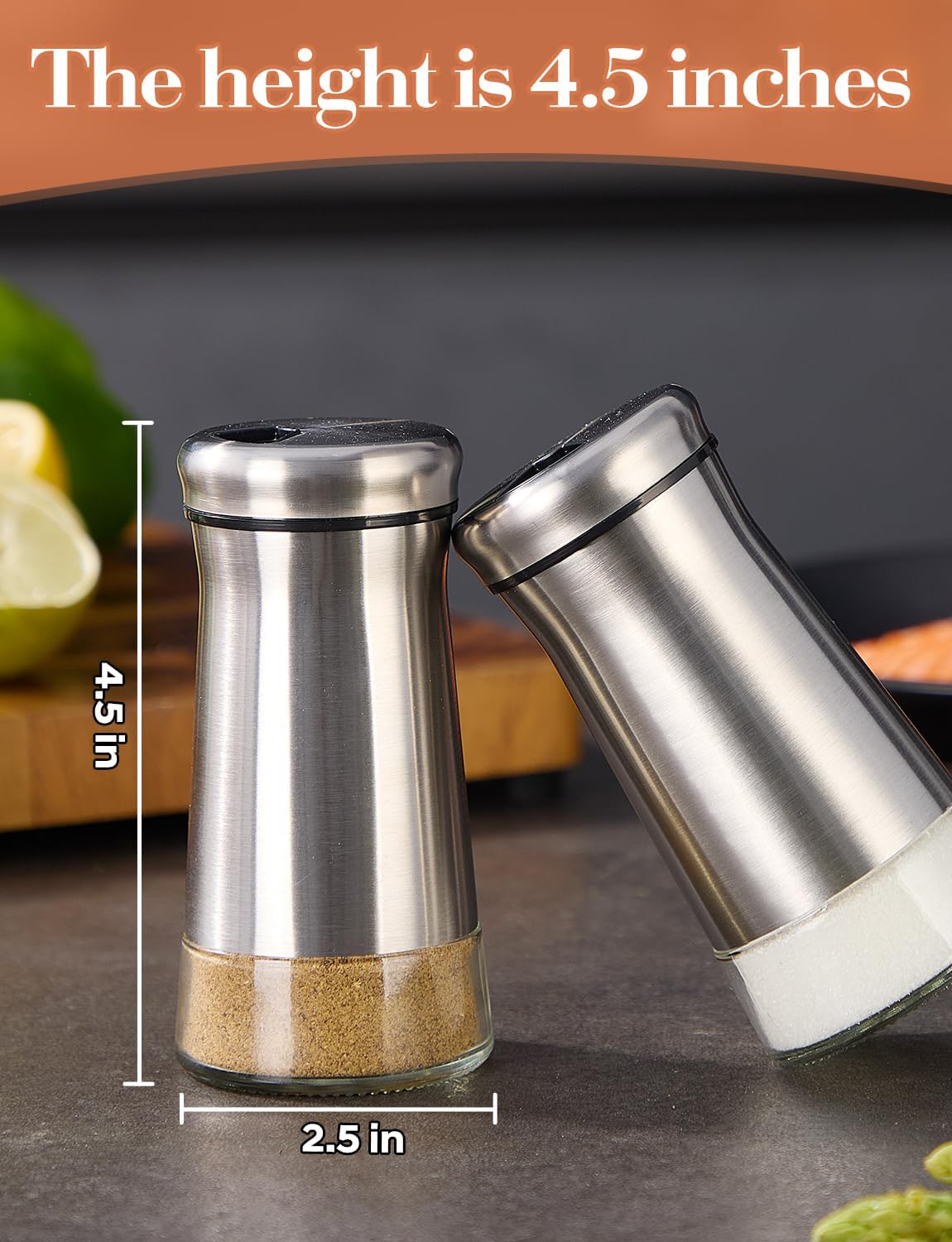 Salt and Pepper Shakers 2pcs with Adjustable Pour Holes Stainless Steel Salt Shaker and Pepper Shaker