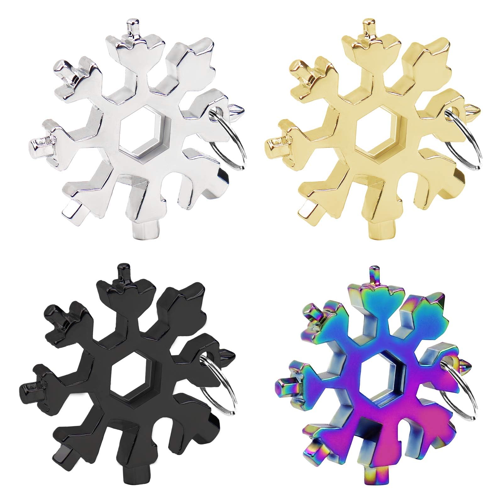 18-in-1 Snowflake Multi Tool: 4 Pack Stainless Steel Snowflake Bottle Opener/Flat Phillips Screwdriver Kit/Wrench - Durable and Portable to Take (4 Pcs)