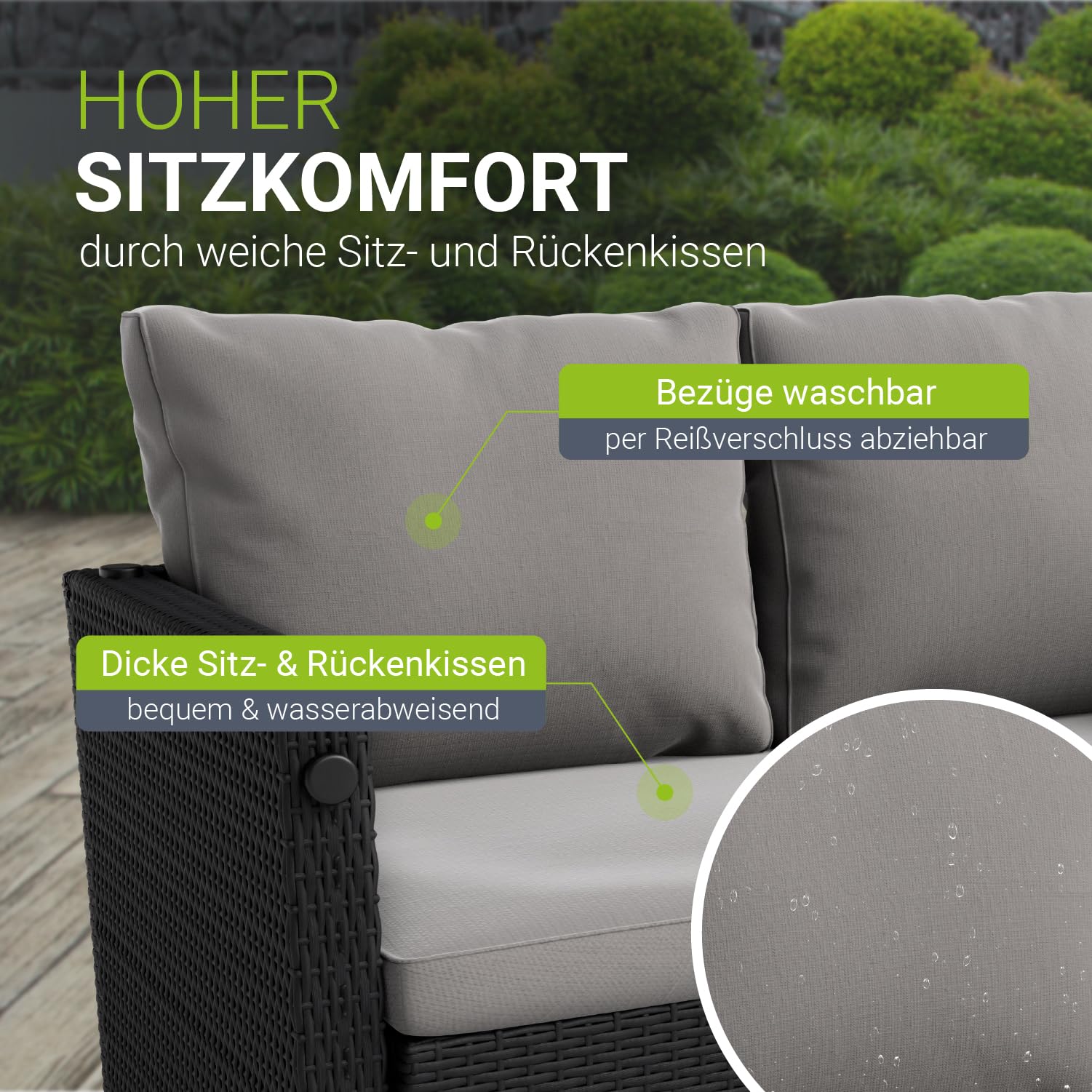 Juskys 2in1 Polyrattan Relax Gartenmöbel Set Jamaika - Tisch, Gartenlounge Sofa - Balkonmöbel Sitzgruppe für Balkon, Garten - Outdoor Lounge schwarz/grau