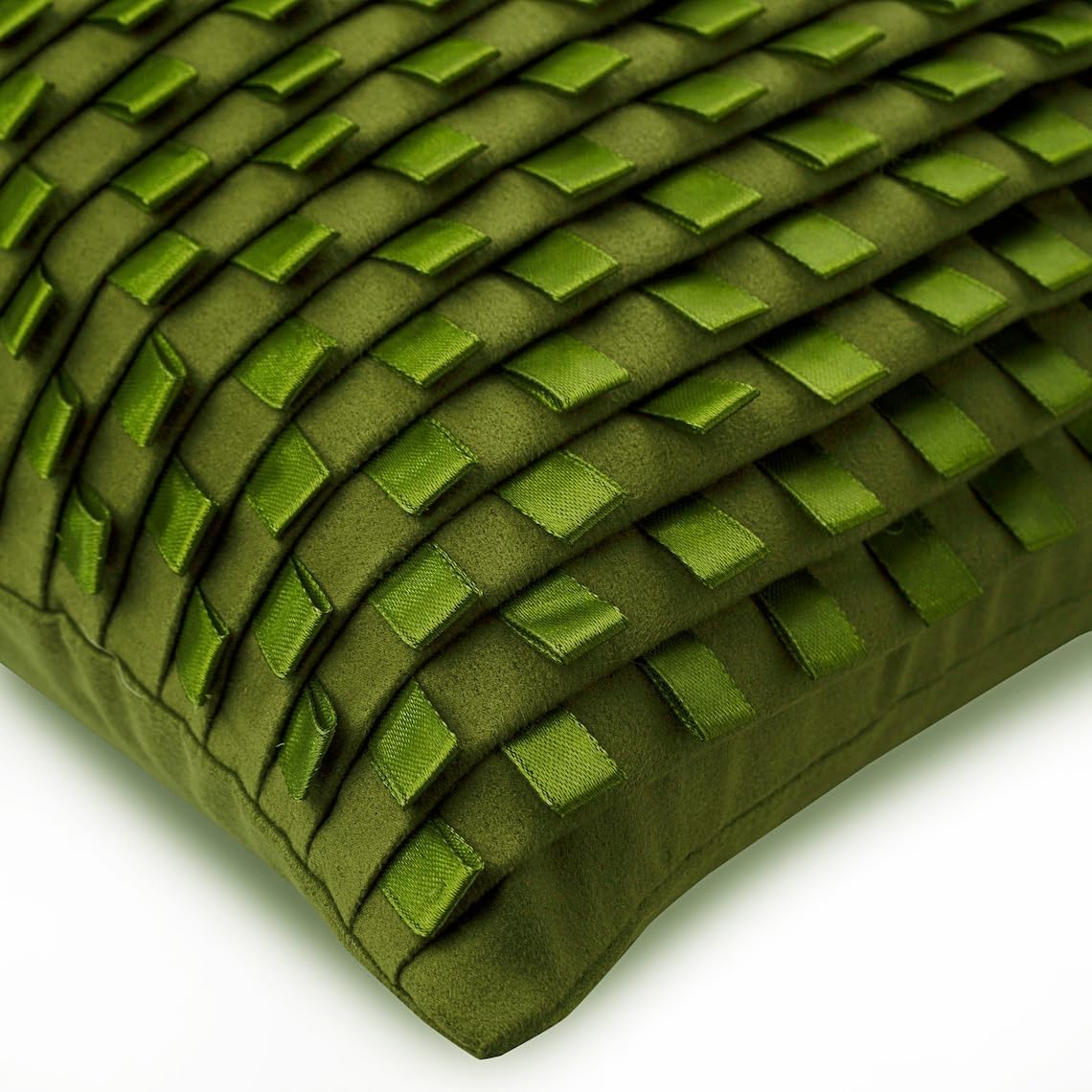 The HomeCentric Cushion Covers for Chairs, Green Throw Pillow Covers 16x16 inch (40x40 cm) Suede Throw Pillows for Couch, Striped, Pintucks, Textured, Ribbon, Modern Accent Throw - Go Green