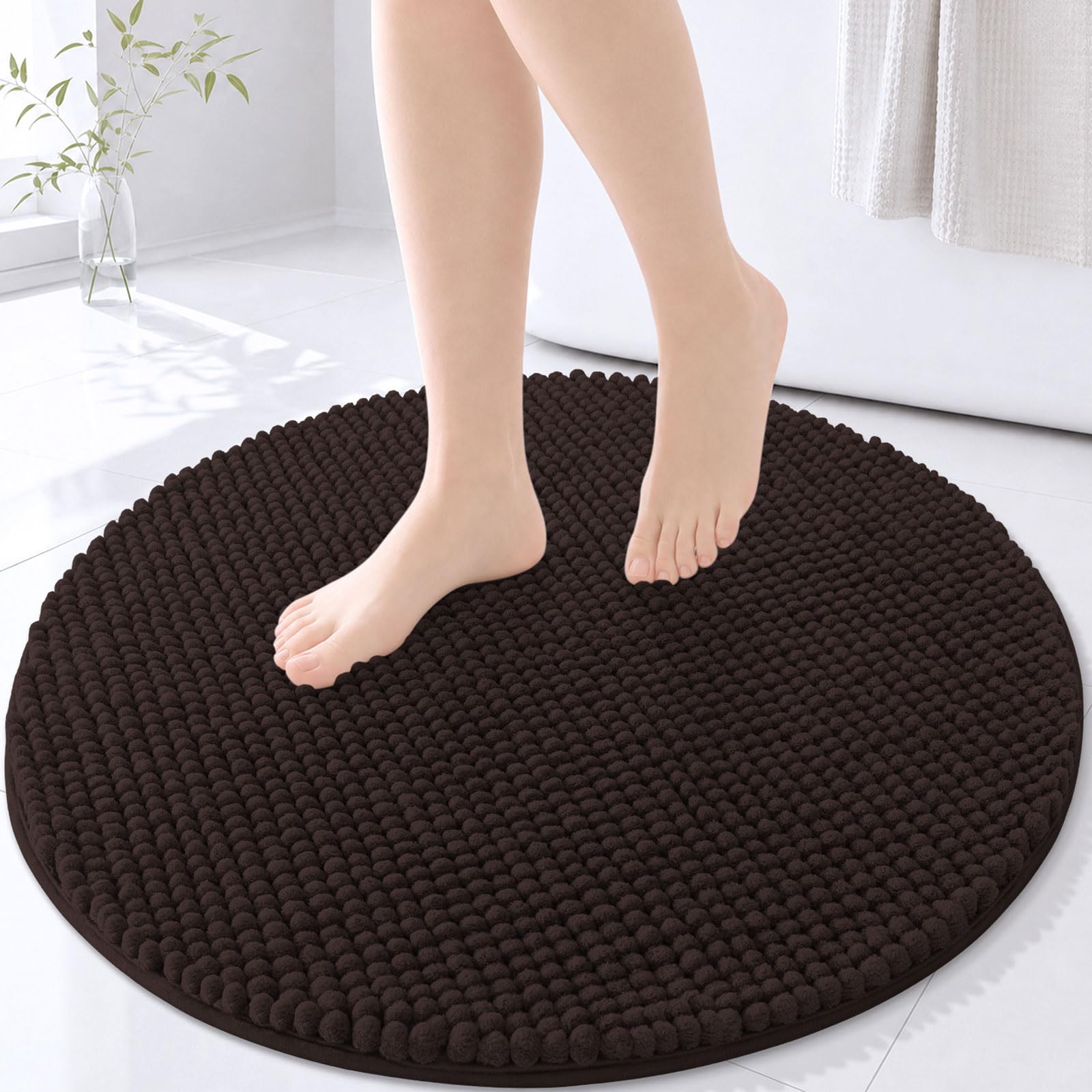 Arotive Chenille Bathroom Rugs Round 24x24, Ultra Soft Absorbent Bath Rugs