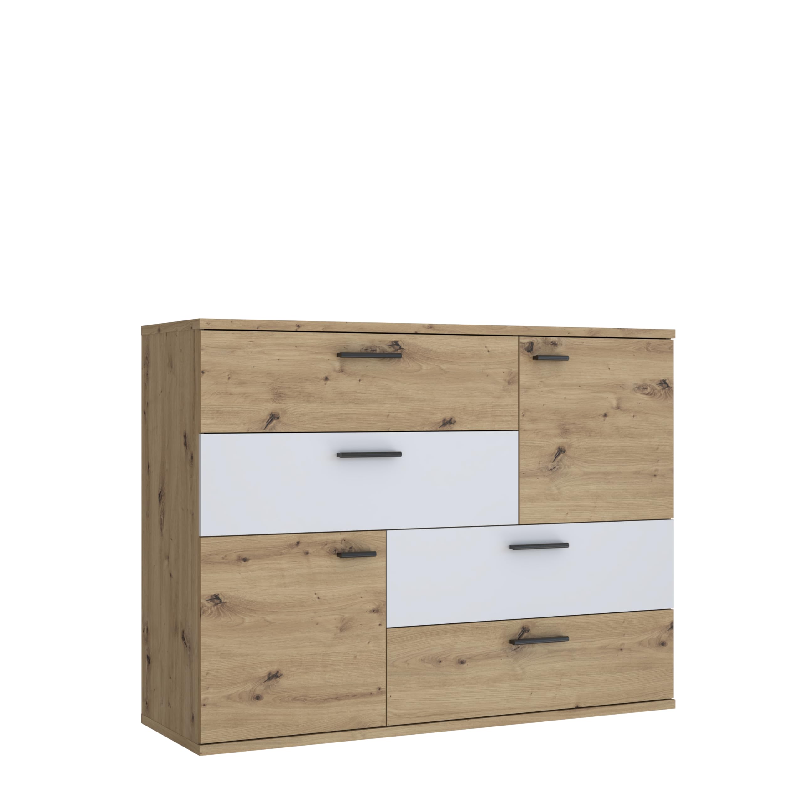 FORTE Skive Kommode – Holzwerkstoff, Eiche/grau, 125 cm breit
