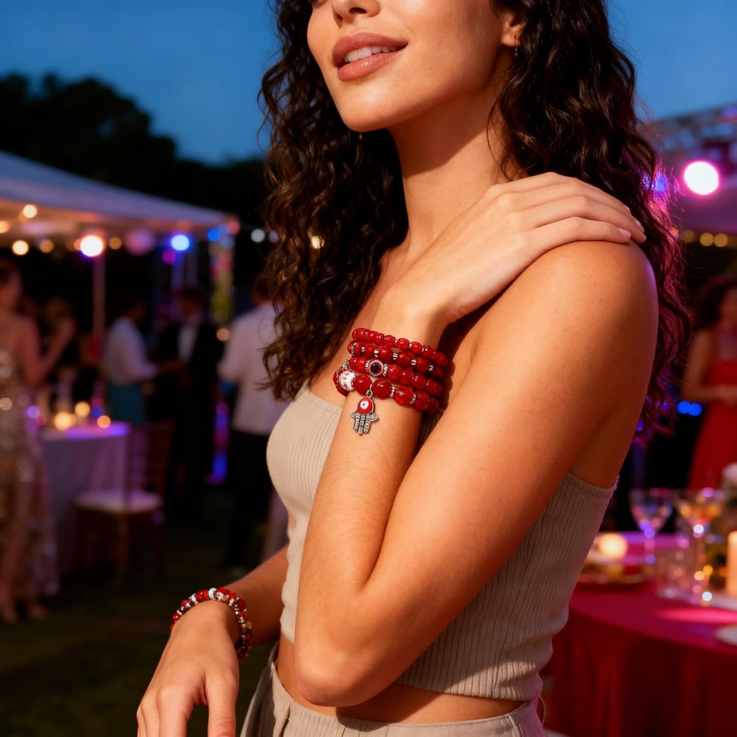 4-Pack Evil Eye Bracelets for Women & Men, Black Obsidian & Sandalwood Bead Stretch Bracelets for Protection & Healing Crystal Gift Jewelry - Image 6