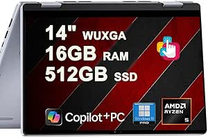 Dell Inspiron 14 7445 2-in-1 Laptop, 14-inch WUXGA Touchscreen, AMD Ryzen 5 8640HS, 16GB RAM, 512GB SSD, Windows 11 Pro