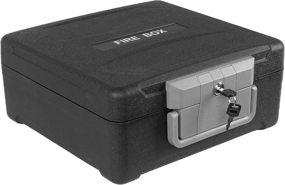 Caja fuerte ignífuga e impermeable, caja de documentos a prueba de incendios para el hogar, caja de seguridad portátil con cerradura de llave y mango ergonómico, 1 hora a 1700 °F, 72 horas a prueba de agua
