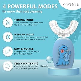 V-WHITE Electric Toothbrush Kids- Ultrasonic U-Shaped Toothbrushes for Teeth Whitening - 360 Mouth Cleansing, Hands Free Gums Protection - Wireless Charging & LED Light - Waterproof IPX7 Certified