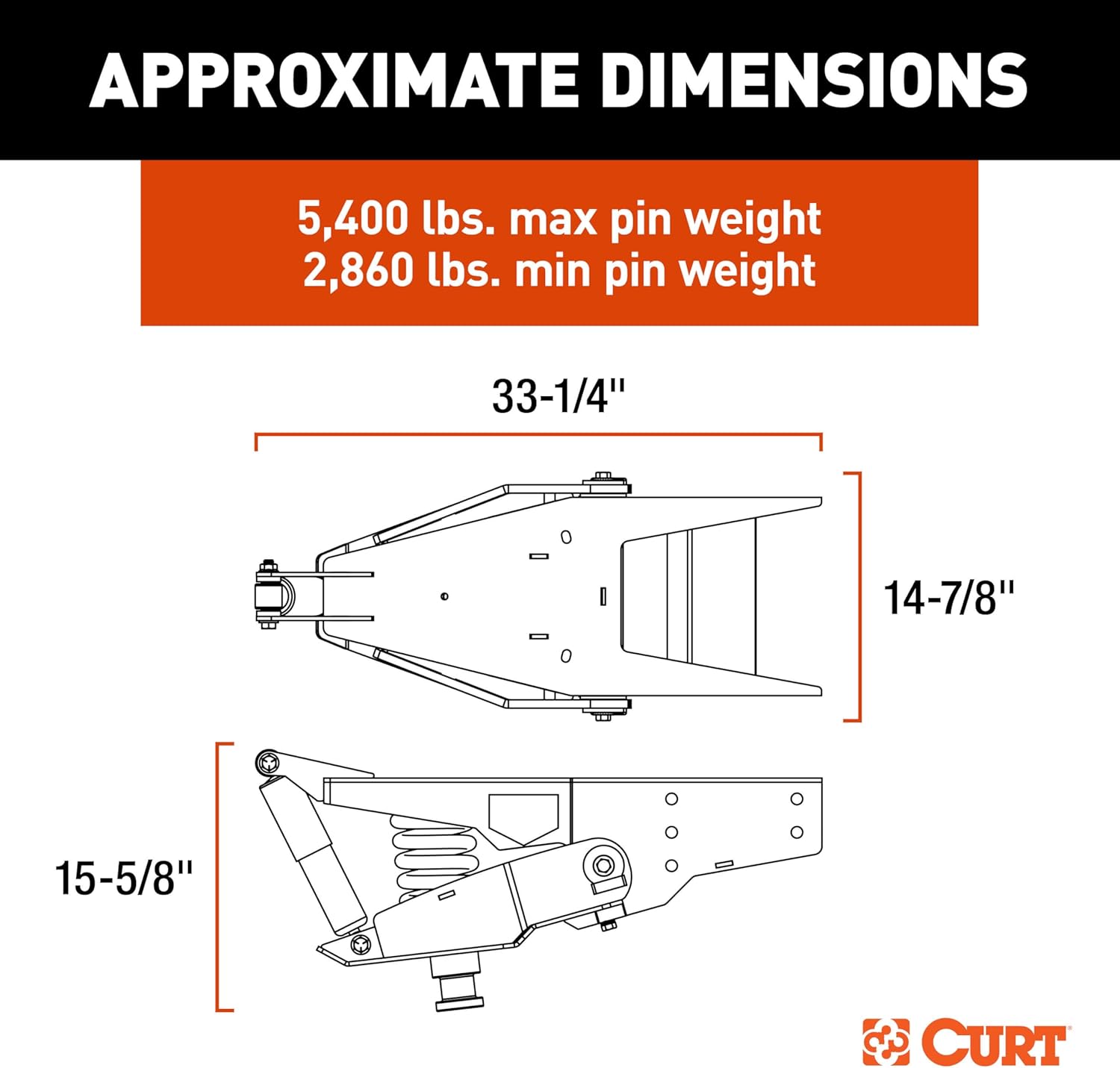 CURT 2024044571 Helux Coil-Spring 5th Wheel Pin Box, 5,400 lbs. Pin Weight, 24,000 lbs. Weight Capacity