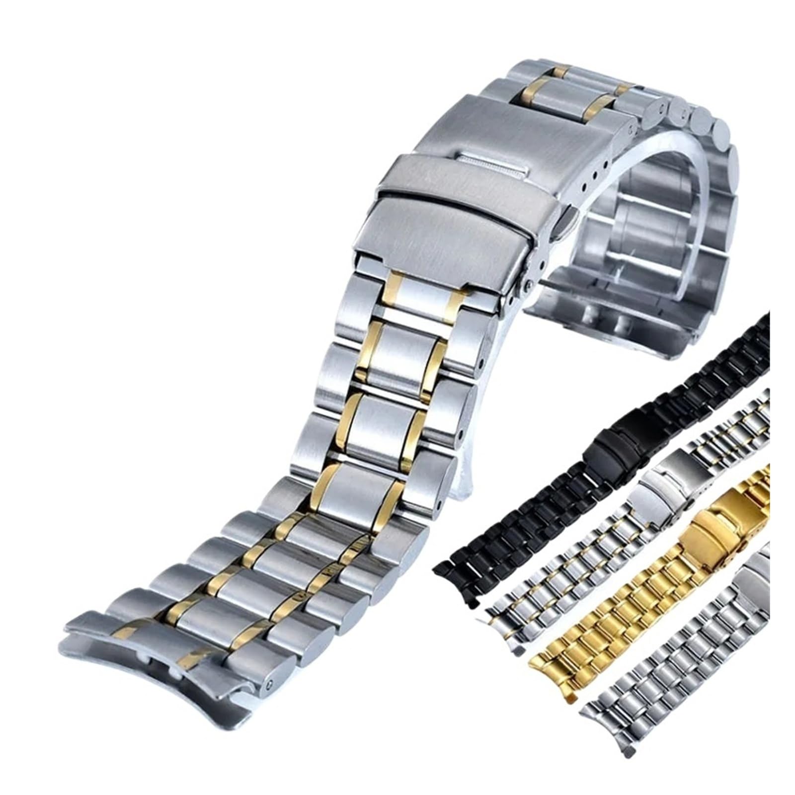 HMFang Bracelet de Montre Rechange incurvé en Acier Inoxydable, 18 mm, 20, 22, 24, avec Boucle à Double Verrouillage
