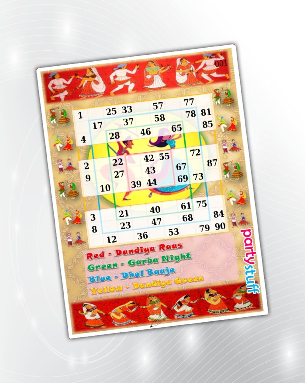 PartyStuff Navratri Border Zone Kukuba 1 Tambola Housie Tickets (16 Cards)