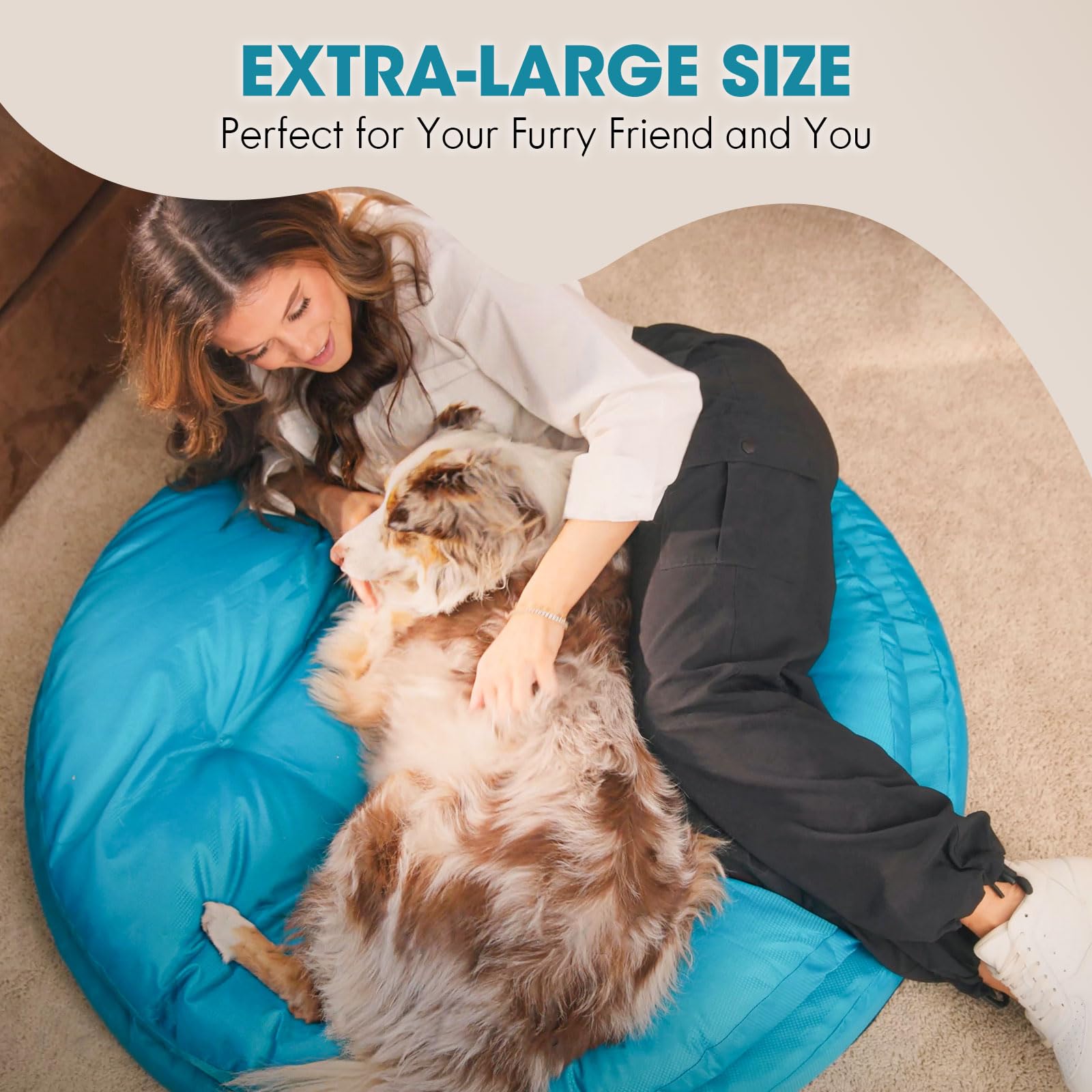 ClevaHome Cama Ortopédica para Perros, Cama Redonda de Doble Capa con Tejido Repelente al Agua, Base Antideslizante y Funda Lavable a Máquina (Azul Pizarra, L)