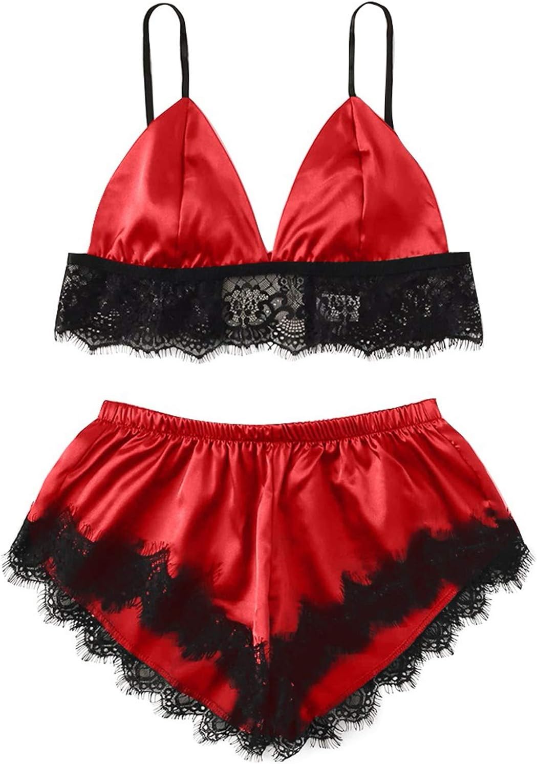Women Sexy Sheer Floral Lace Pajamas Lingerie Set Sleepwear Cami Top Bra and Panty 2 Piece Nightwear Pjs Lounge Sets