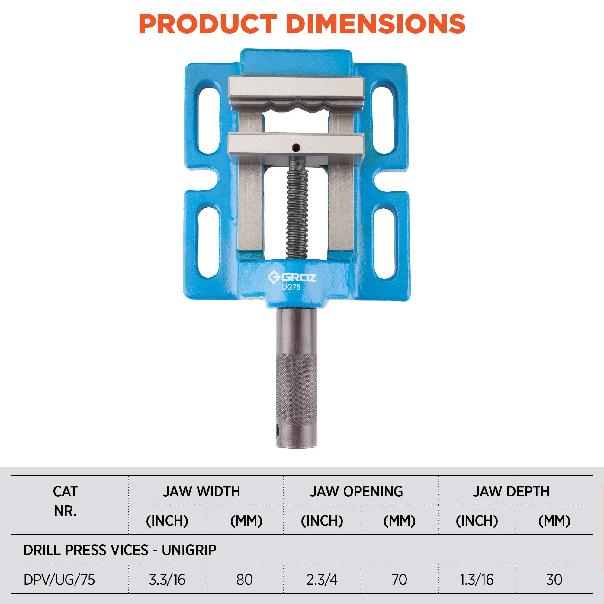 GROZ Drill Press Vice with 3 Mounting Options| Ideal for use with Drill Stands, Bench Drills & Drill Presses| All Axes Drilling| Jaw Width: 100 mm |Jaw Opening: 88 mm| Jaw Depth: 30 mm| DPV/UG/3/100 3