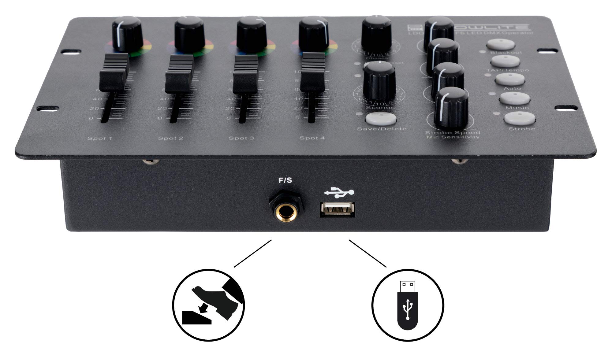 Showlite LDO-10 MKII FS LED DMX Operator - Controller DMX per fare funzionare faretti LED - Ideale per intrattenitori solisti, band più piccole o pub - Controllo automatico o musicale