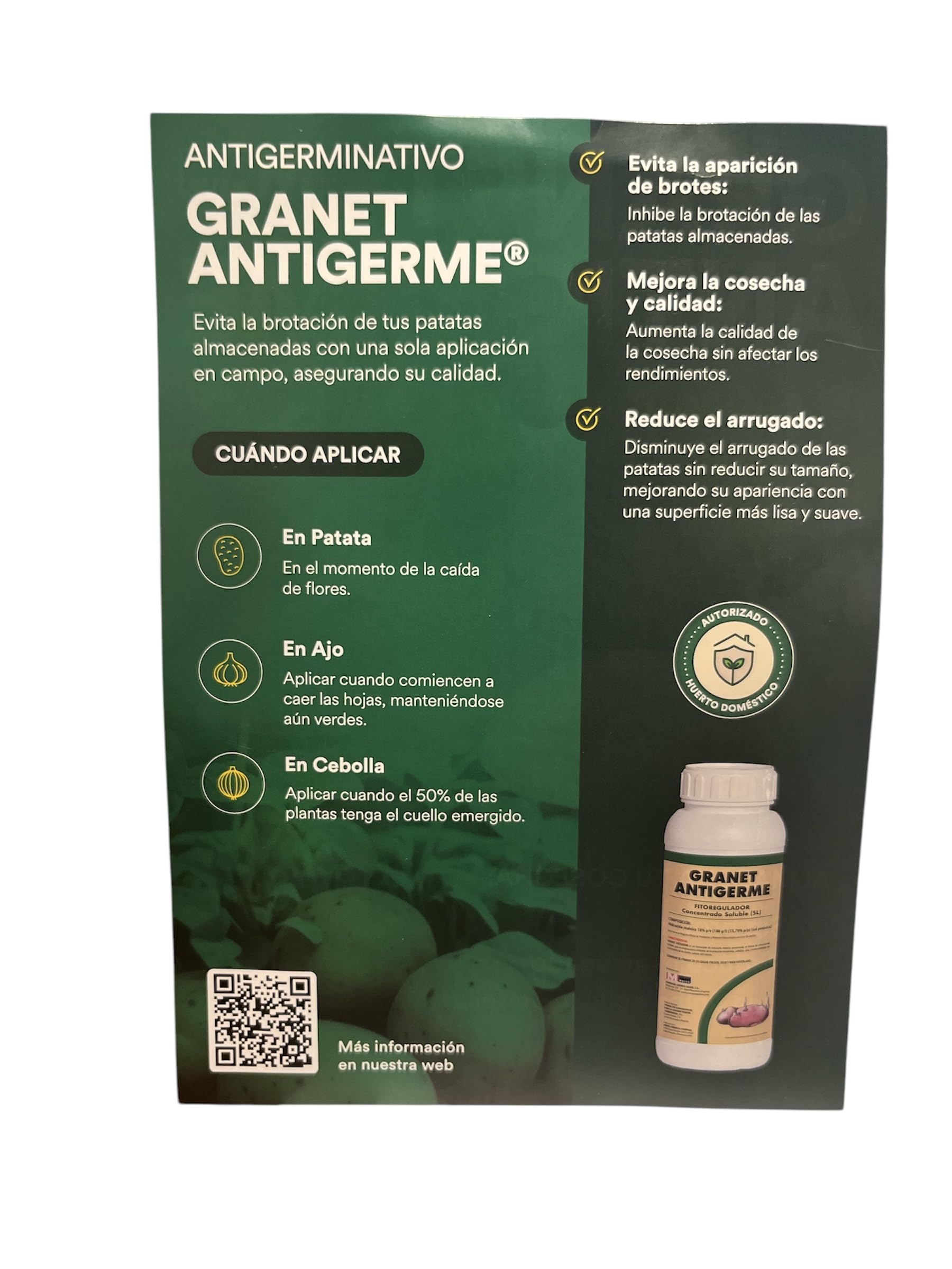 Antigerminatif phytorégulateur Pour pommes de terre, ail et oignon 500 ml. Inhibiteur systémique de germination pour pommes de terre, oignons et ail.