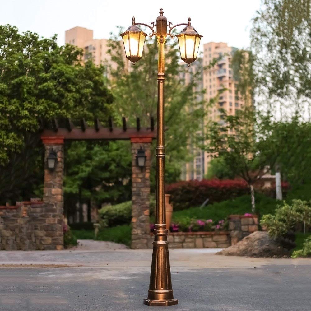 Creative Outdoor Waterproof High Pole Street Light European Retro 2 Heads Landscape 2M,2.5M,3.08M Villa Lamp Aluminum Alloy Antirust Garden Lawn,Brass-Height 2.5M (Brass Height 2.5M)