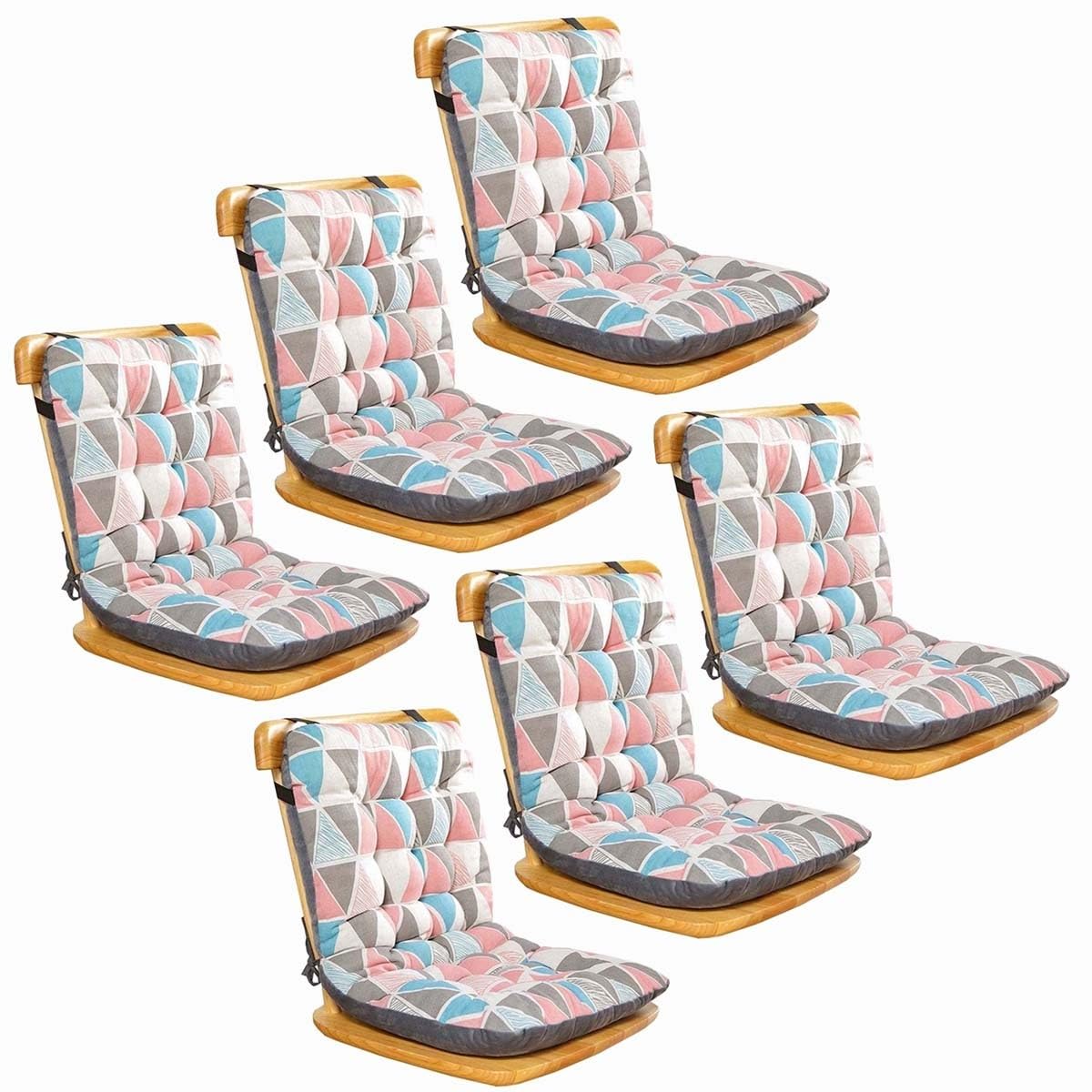Set of 1/2/4/6 High Back Chair Cushions, Office Chair One-Piece Chair Pads with Ties Dining Room-Kitchen Thickened Chair Seat Cushion Outdoor/Indoor(Color:Color10,Size:XL:45x35x57cm6PCS)