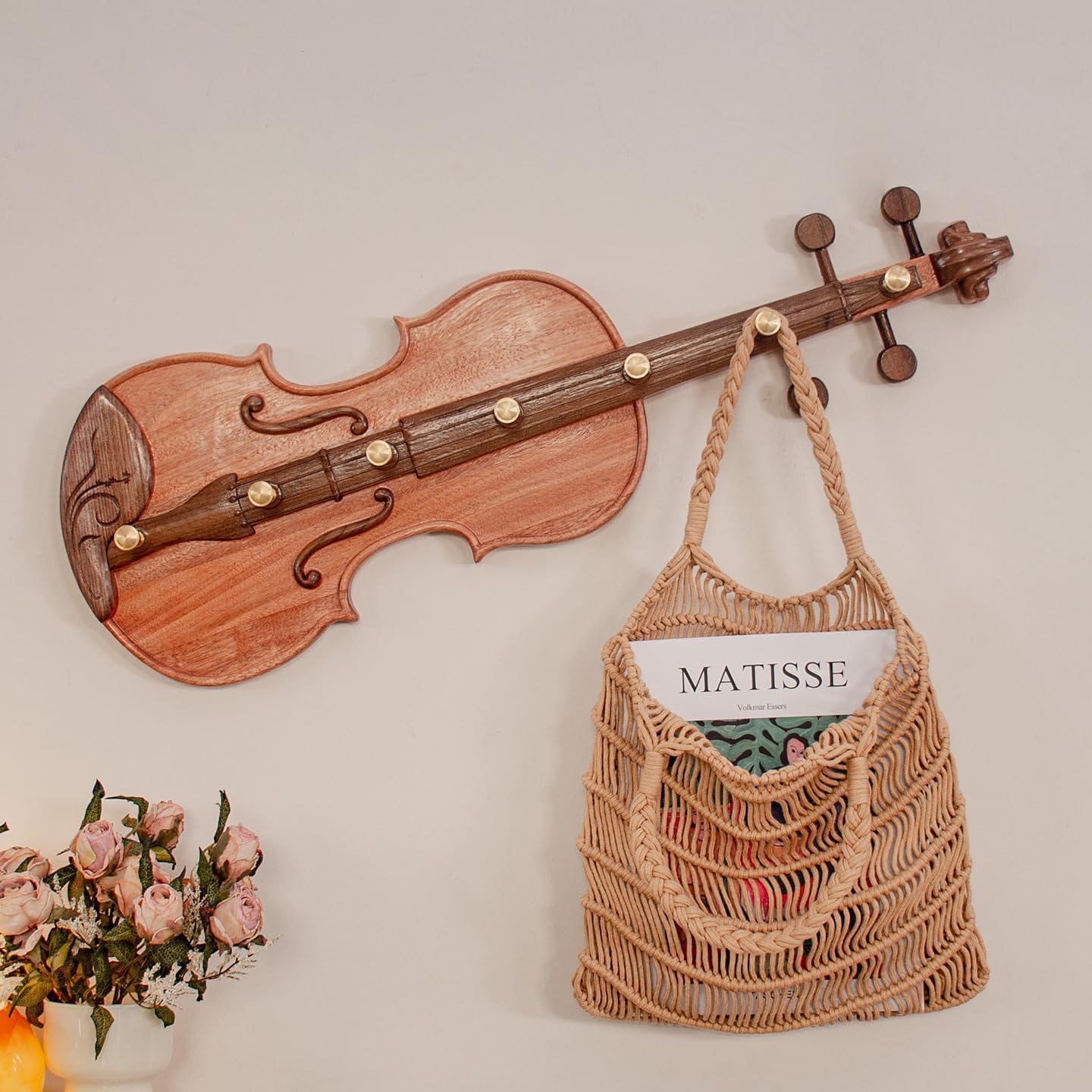 Violin-Shaped Coat Rack Solid Wood Wall-Mounted Clothes Hook can be Installed in The Study and Living Room Decorative Wooden Key, hat Clothes Hook, Entrance Entrance Storage Hook