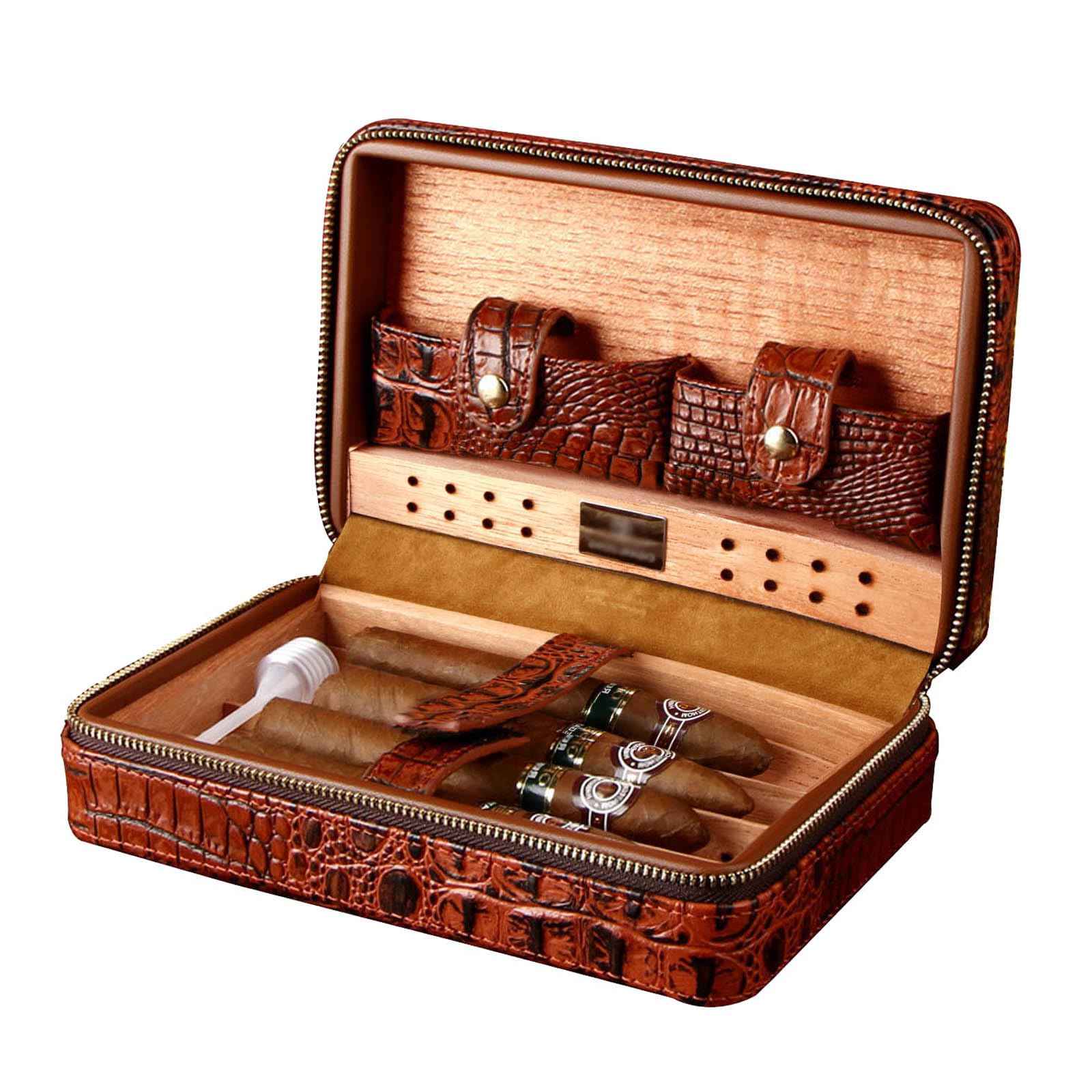 Humidor per Sigari, Portatile da Viaggio Outdoor Humidor Sigaro Scatola di Sigari in Pelle con Umidificatore