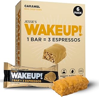 WAKE UP! Caramel Caffeinated Protein Bars (1 Bar = 3 Espressos) – 350mg Clean Caffeine for Energy, Focus & Happy Mornings – Gluten-Free, Kosher Ingredients, Vegetarian, Free Energy – 6 Pack