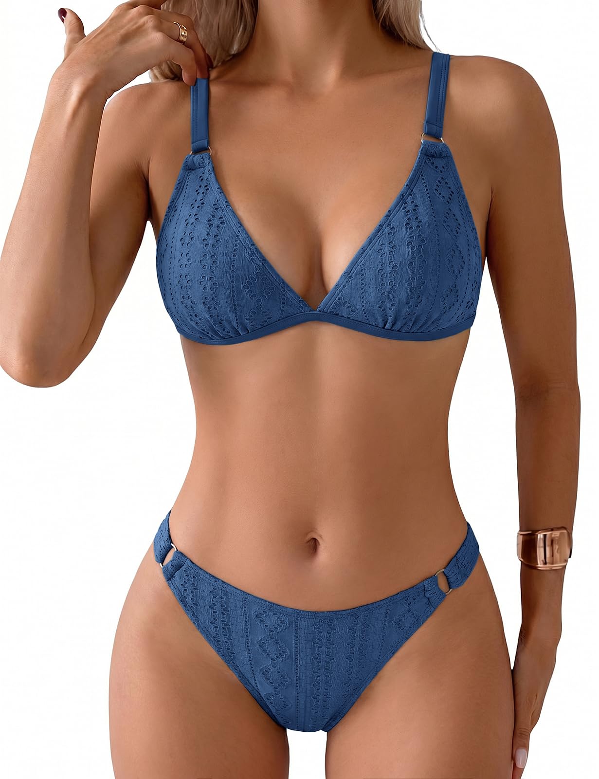 Nadeer 2 Piezas Sexy DiseÑO MetÁLico Estampado con Recortes Bikini Triangulo Mujer Reductor Cuello En V De Talle Bajo Traje De BaÑO Mujer